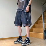 XZ409-1-K651-P45夏季假两件拉链设计宽松运动休闲短裤（控58），男装休闲裤，星座1514