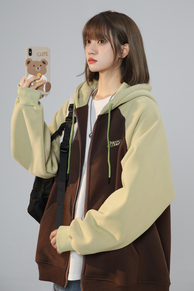 XZ409-1-Y03-P70春季复古插肩袖卫衣开衫连帽宽松外套女（控88）,男装卫衣,星座1514