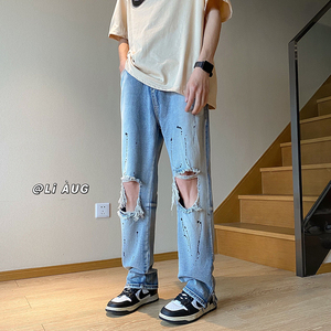 XZ409-1-K640-P60 夏季新款破洞小脚牛仔裤男（控75）,男装牛仔裤,星座1514