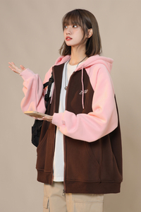 XZ409-1-Y03-P70 秋季复古插肩袖卫衣开衫连帽宽松外套女（控88）图片