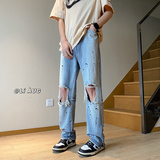 XZ409-1-K640-P60夏季新款破洞小脚牛仔裤男（控75），男装牛仔裤，星座1514