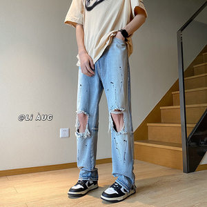 XZ409-1-K640-P60 夏季新款破洞小脚牛仔裤男（控75）图片