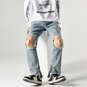 XZ409-1-K634-P55 春夏新款膝盖破洞小脚修身牛仔裤男（控68）图片