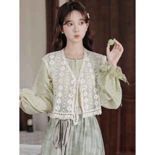 早秋新中式穿搭中国风女装马甲配连衣裙汉元素通勤轻汉服国风套装