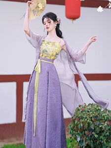 改良汉服仙气飘飘中式女装中国风抹胸连衣裙女国风外套新中式套装