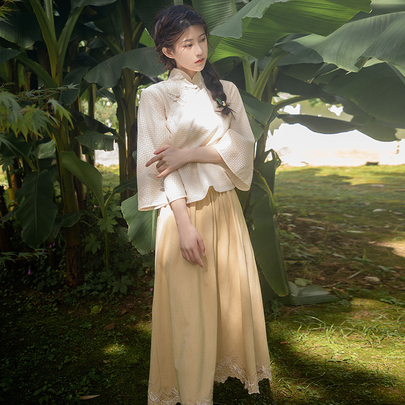 HANFU 여성 당나라 정장 중국 스타일 여성 의류 복고풍 중국 개선 치파오 버튼 탑 고대 스타일의 새로운 중국 스타일 정장