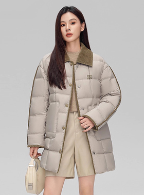 羽绒服女中长款简约时尚百搭翻领鸭绒保暖外套YHG411211G