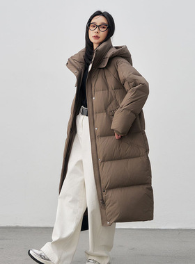 过膝长款纯色保暖羽绒服女士中长款YHG411392G