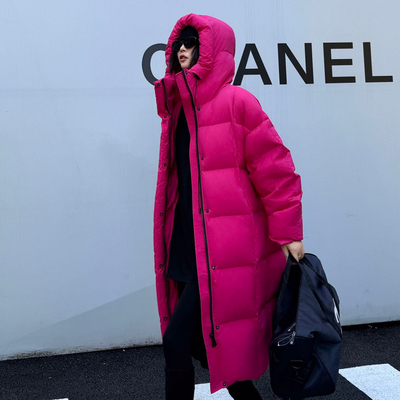 女士时尚休闲长款连帽羽绒服YHG411909G