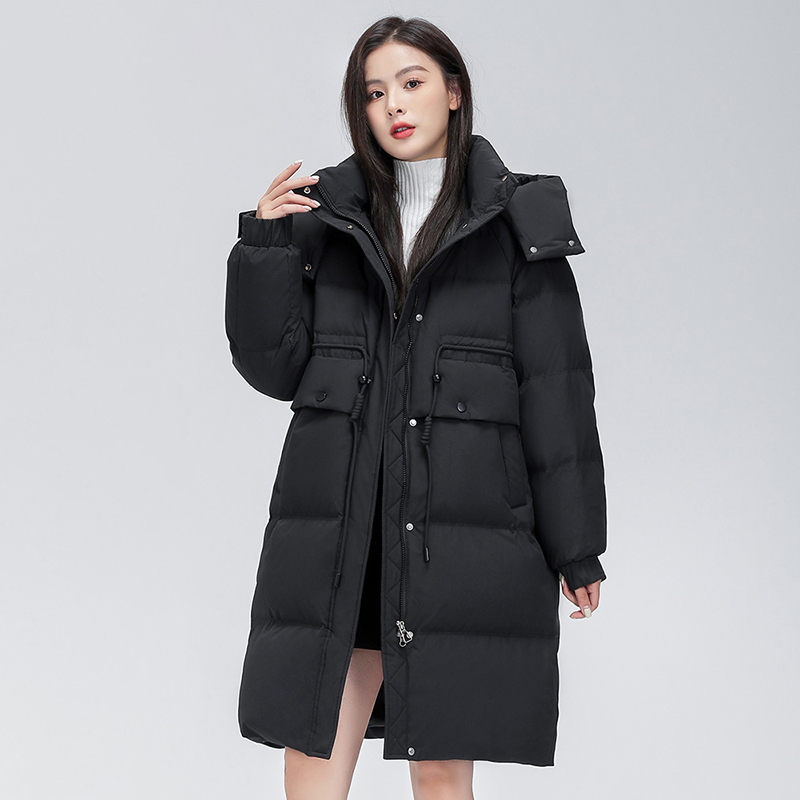 中长款羽绒服女百搭收腰连帽宽松休闲冬季外套YHF411099G