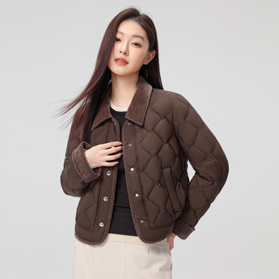 短款轻薄羽绒服女冬翻领巴恩风复古韩系保暖外套YHG411499G