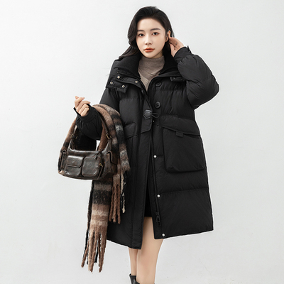 羽绒服中长款女士连帽宽松时尚百搭休闲羽绒服YHF211562G