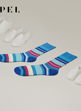 APEL丝光匹马棉条纹情侣袜子男中筒袜透气女百搭高端精品潮棉袜