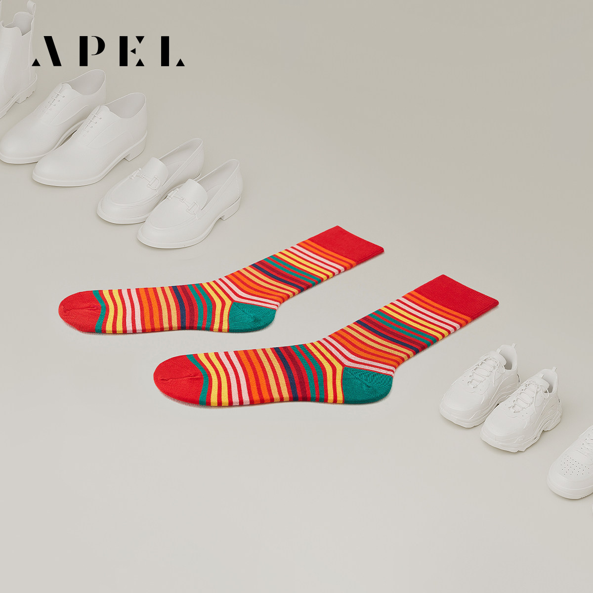 APEL丝光匹马棉时尚情侣中筒棉袜