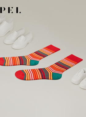 APEL丝光匹马棉条纹情侣袜子男中筒袜透气女百搭高端精品潮棉袜