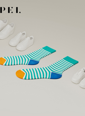 APEL匹马棉条纹情侣袜子男中筒袜柔软舒适透气女百搭高端潮流棉袜