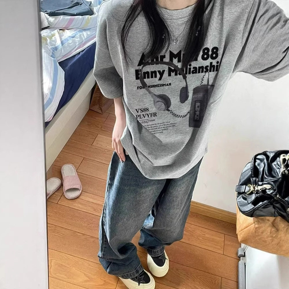 中性风穿搭短袖t恤少女大童春夏季初中高中学生宽松纯棉半袖上衣