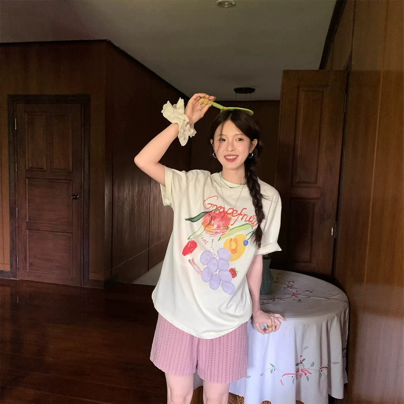 女装新款水果印花宽松短袖夏新款纯棉休闲舒适小众设计T恤上衣女