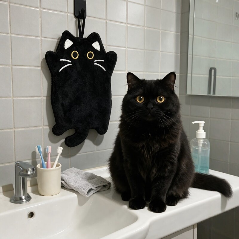 洁抹布黑猫擦手巾家用厨房悬挂