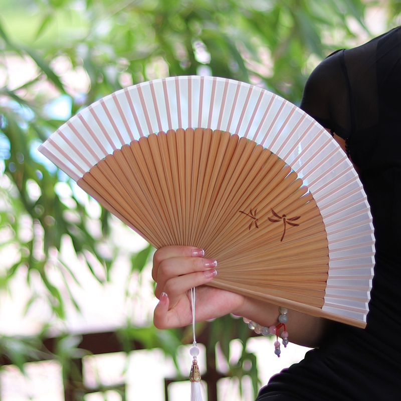 蜻蜓折扇简约纱面小扇子古风