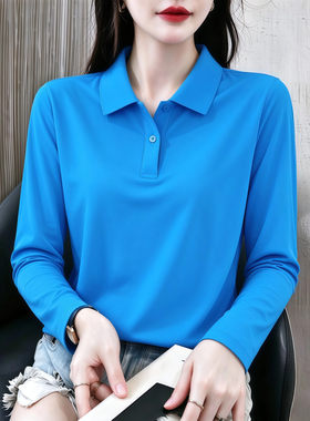 春秋季显瘦轻奢polo领长袖t恤女装休闲气质翻领轻职打底上衣服潮