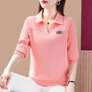 春秋季宽松妈妈装卫衣女士2026年polo领套头显瘦时尚外套洋气上衣