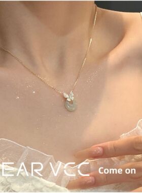 和平扣和田玉项炼S925纯银民族风格元素锁骨炼小众高端珠宝女性生