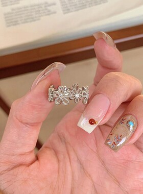 蕾丝花环戒指纯银镂空花朵闭口女食指环ins风简约小众轻奢百搭