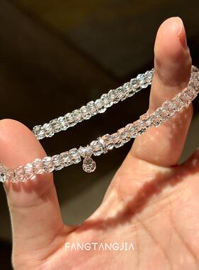 方糖家 爆闪！天然双A净体算盘直切刻面白水晶纯银葫芦手串手链女