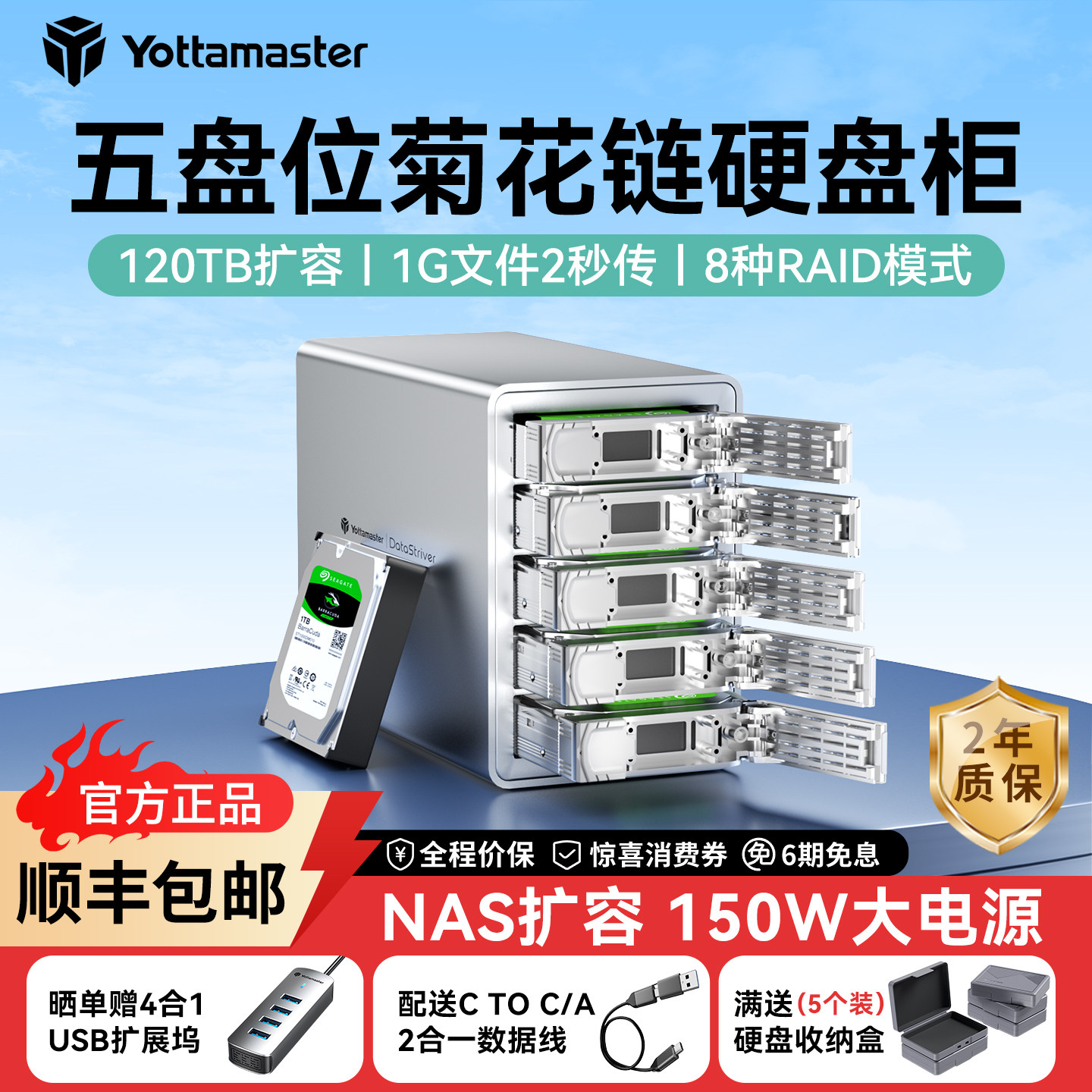 尤达大师硬盘盒硬盘阵列柜SATA磁盘外接3.5寸机械多盘位usb菊花链