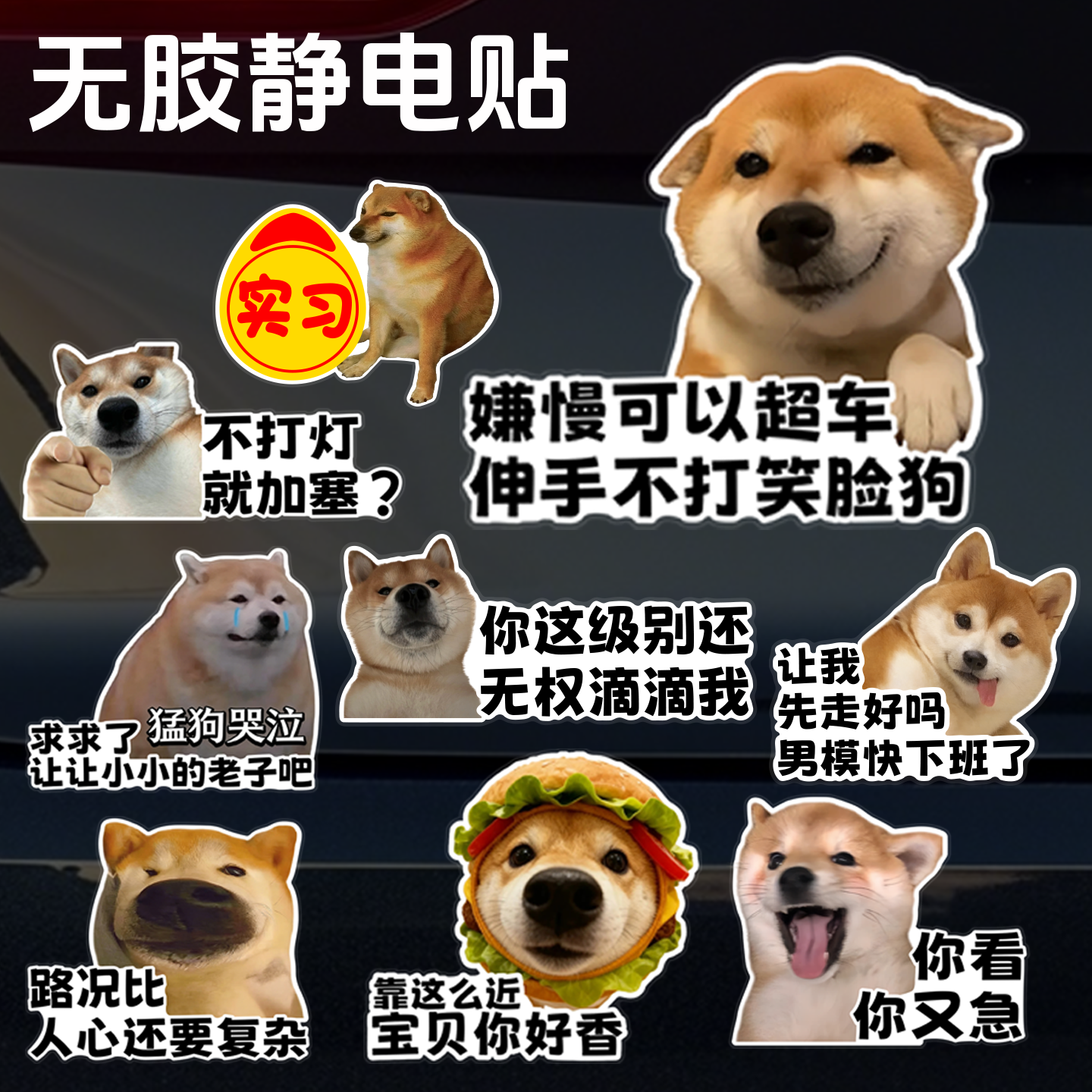 柴犬搞笑静电车贴新手抽象实习标志创意个性稀奇古怪车尾装饰贴纸