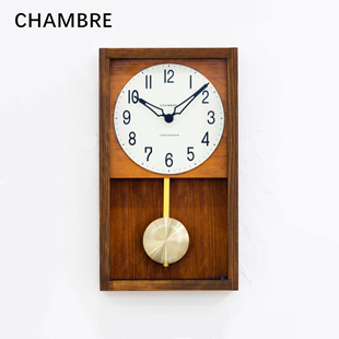 CHAMBRE日本原装 进口北欧风复古实木摆钟置钟客厅钟表静音挂钟
