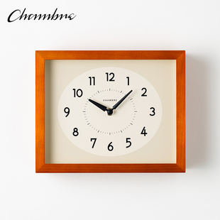CHAMBRE日本进口日式 实木长方形复古挂钟客厅卧室静音石英钟071CB