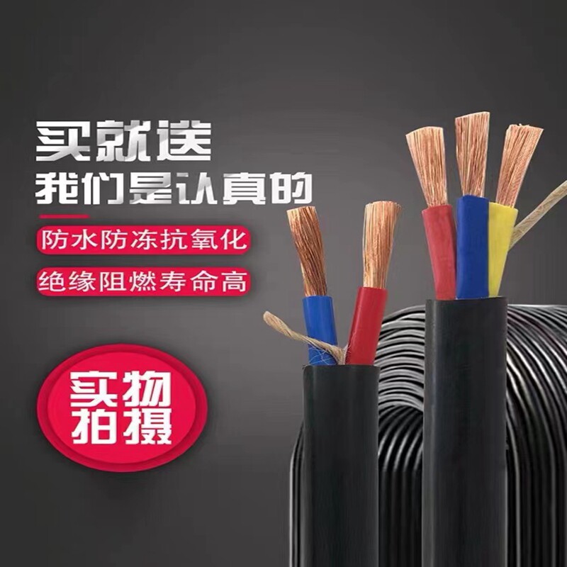 工程国标电线家用RVV电缆线2芯3芯1.5 2.5 4 6平方户外家用延长线