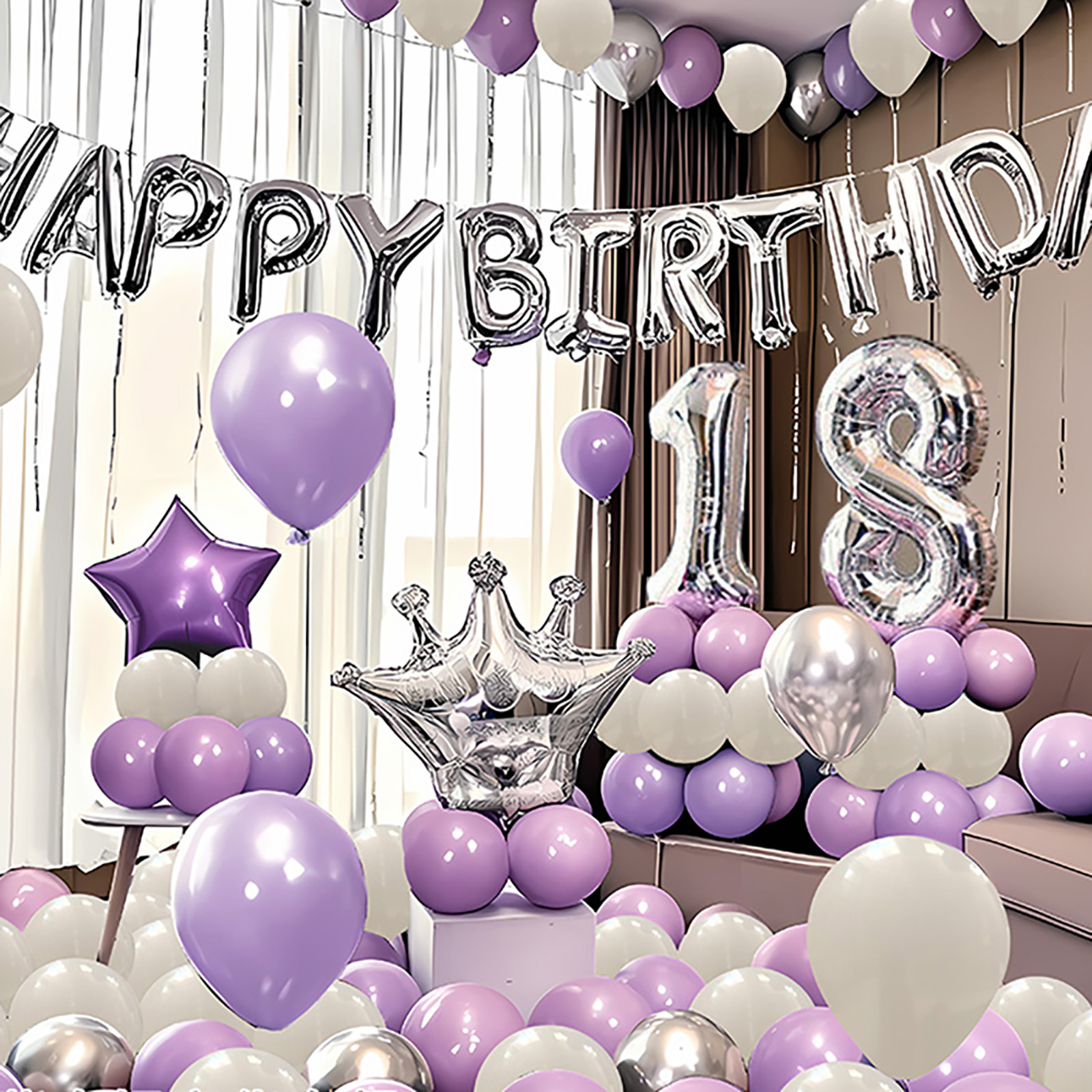 生日场景布置紫色库洛米气球