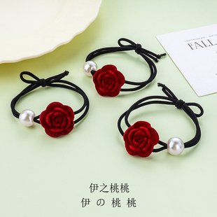 法式玫瑰复古玫瑰花发圈高弹力扎马尾发绳高级感头绳橡皮筋女