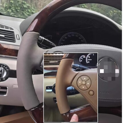 适用于老奔驰S300S350手缝方向盘套060708091011213款半包桃木皮
