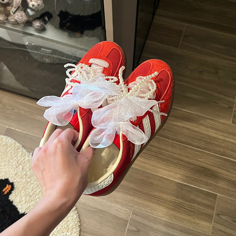 微松蕾丝鞋带芭蕾风适用德训鞋samba丝带婚鞋装饰diy可拆卸珍珠扣