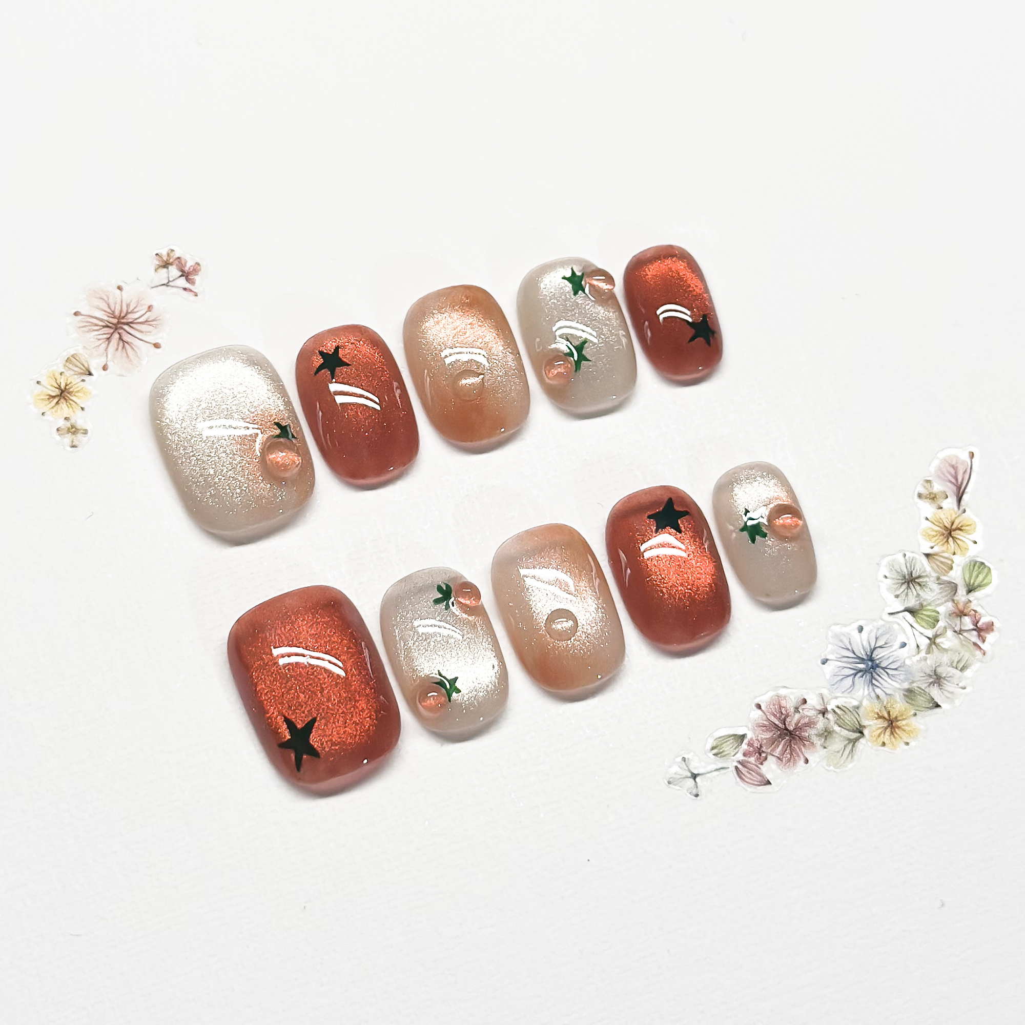 纯手工穿戴甲2025新款夏日爆闪糖果色百搭短款显白高级感美甲 910