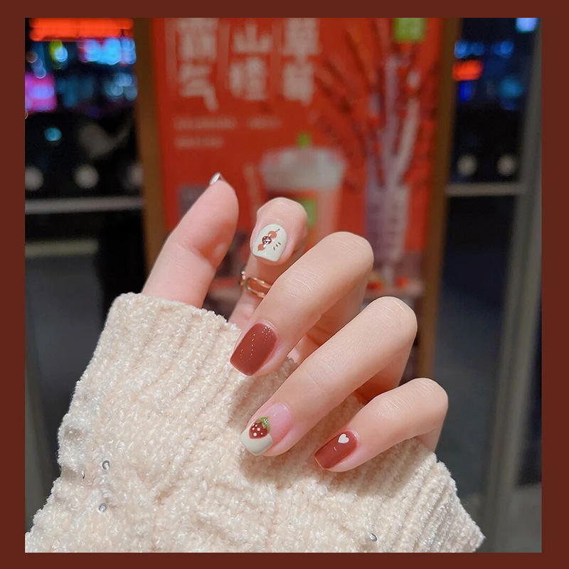 冰糖葫芦秋冬显白穿戴甲小红书同款美甲贴片成品手工定制指甲短款