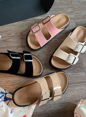 clogs slides cork slippers sandal踩屎感凉拖鞋女外穿平底一字
