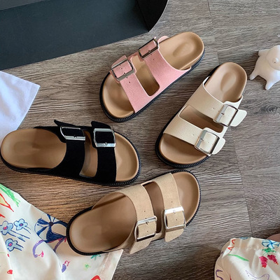 clogs slides cork slippers sandal踩屎感凉拖鞋女外穿平底一字