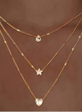 necklace for women欧美冷淡风金属多层项链女时尚简约个性爱心
