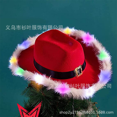 Santa Claus Party Christmas Cowboy Hat Red Cowgirl圣诞节羽毛
