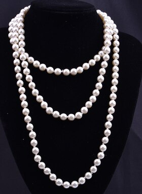 women necklace ladies欧美时尚玻璃仿珍珠项链女款简约打结多层