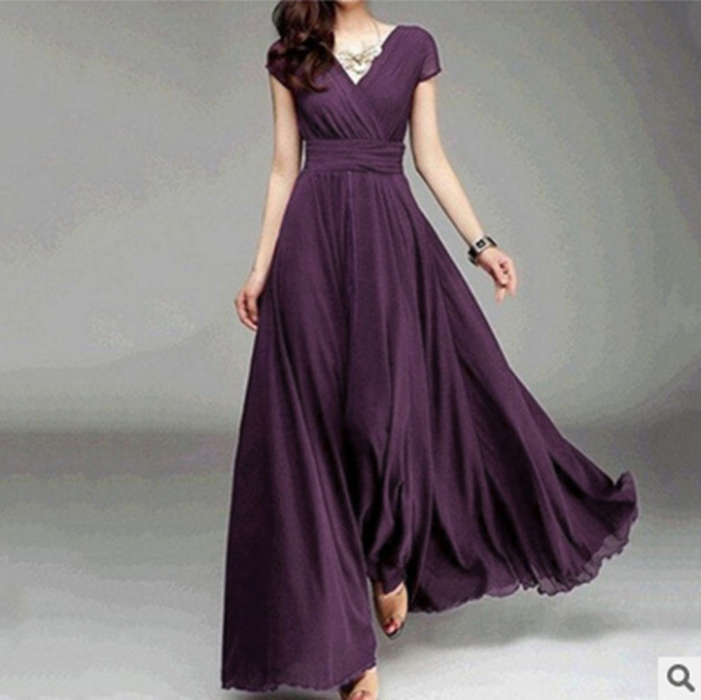 fashion dress vestidos robe gown女裙欧美v领短袖波西米亚雪纺