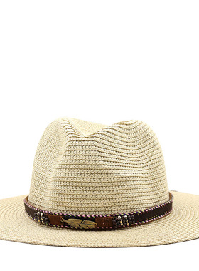 草帽Western Cowboy Hat 亚马逊西部牛仔草帽礼帽男女士户外海边