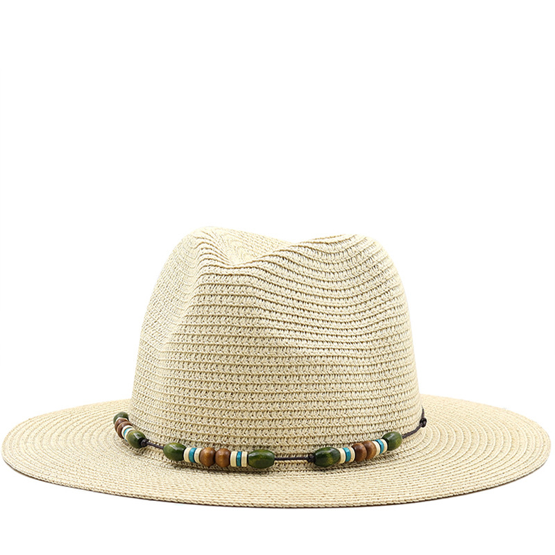 草帽Vintage Western Cowboy Hat Fashion男草帽彩珠装饰巴拿马