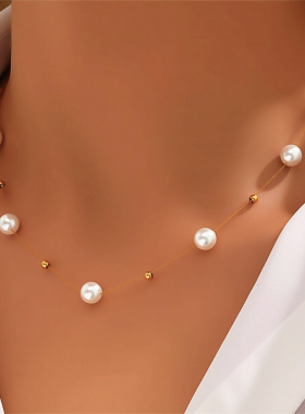 women necklace ladies欧美热销仿珍珠项链女简约时尚冷淡风金属