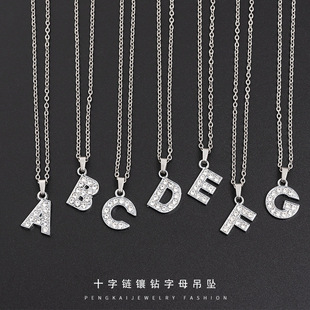 Women ladies英文字母项链欧美饰品项链镶钻女吊坠 Necklace